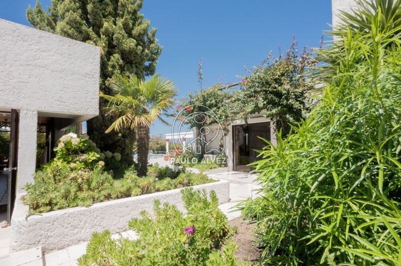 Jard&iacute;n entre casa y barbacoa 